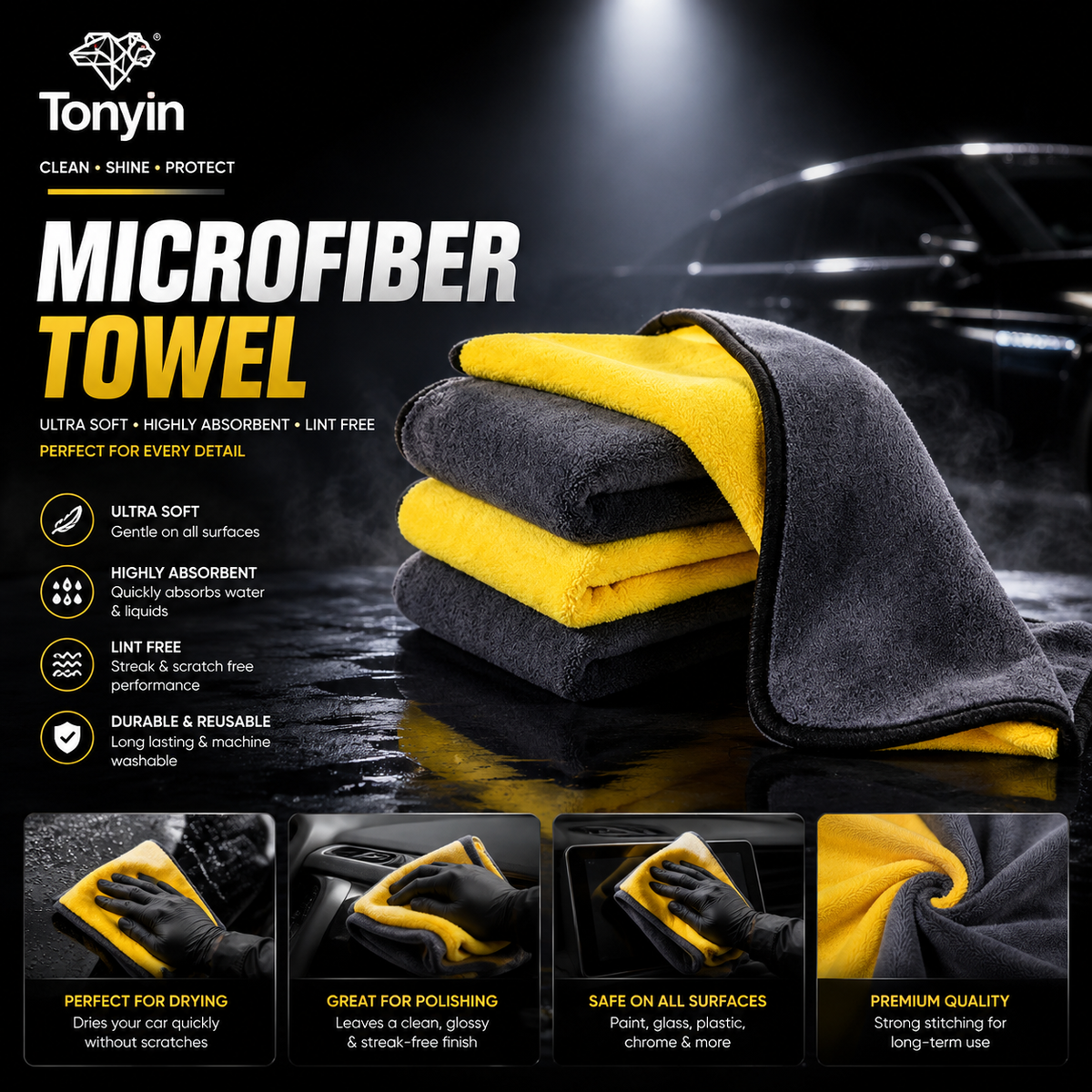 3Pcs 800GSM Double Sided Microfiber Cloth 40x40