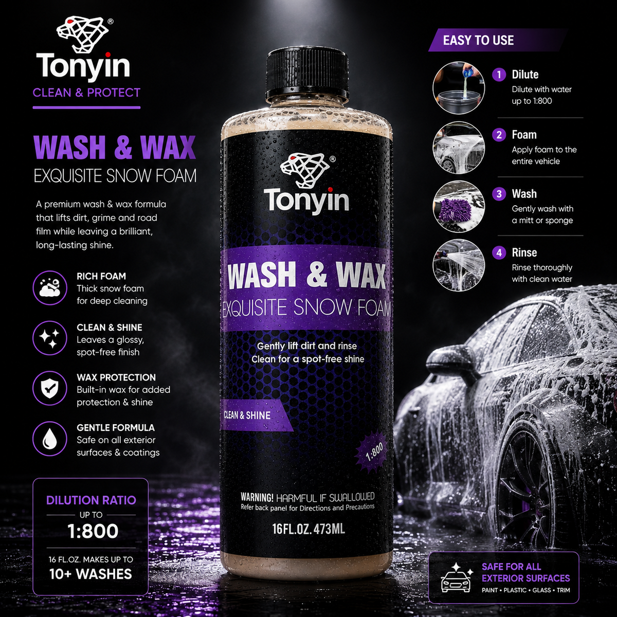 WASH & WAX EXQUISITE SNOW FOAM SHAMPOO 473ML