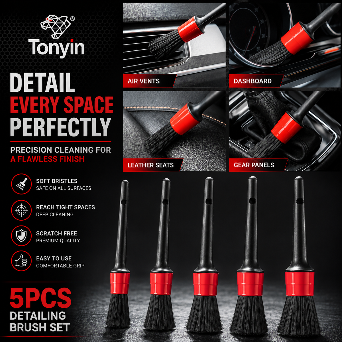 Tonyin DETAILING BRUSH SET--5 PACK 5in1