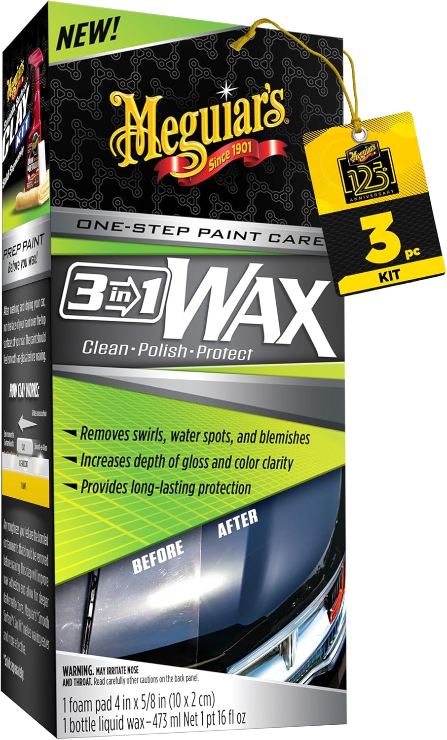 Meguiar's 3-In-1 Wax, G191016, 16oz (USA IMPORT)