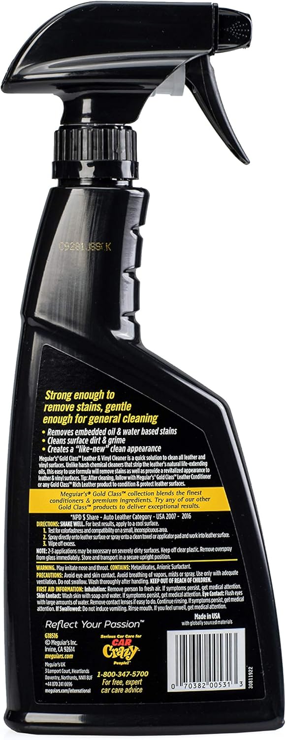 Meguiar's Gold Class Leather & Vinyl Cleaner, G18516, 16oz (USA IMPORT)