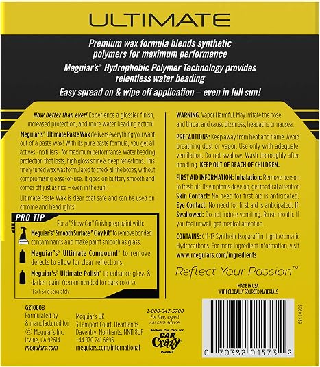 Meguiar's Ultimate Paste Wax, G210608, 8oz (USA IMPORT)