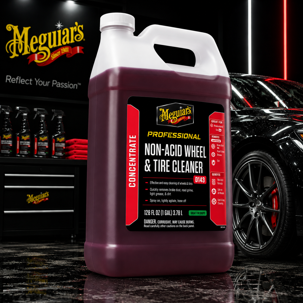 Meguiar's Professional Detailer Non-Acid Wheel & Tire Cleaner, D14301, 1gal (USA IMPORT)