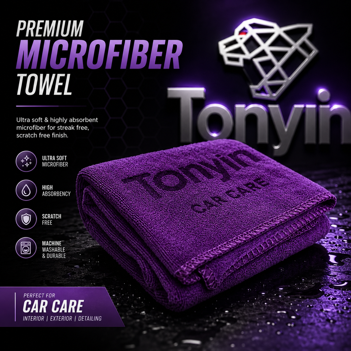 Tonyin 3pcs MICROFIBER Cloth FOR DETAILING (60 x 40cm 400gsm)